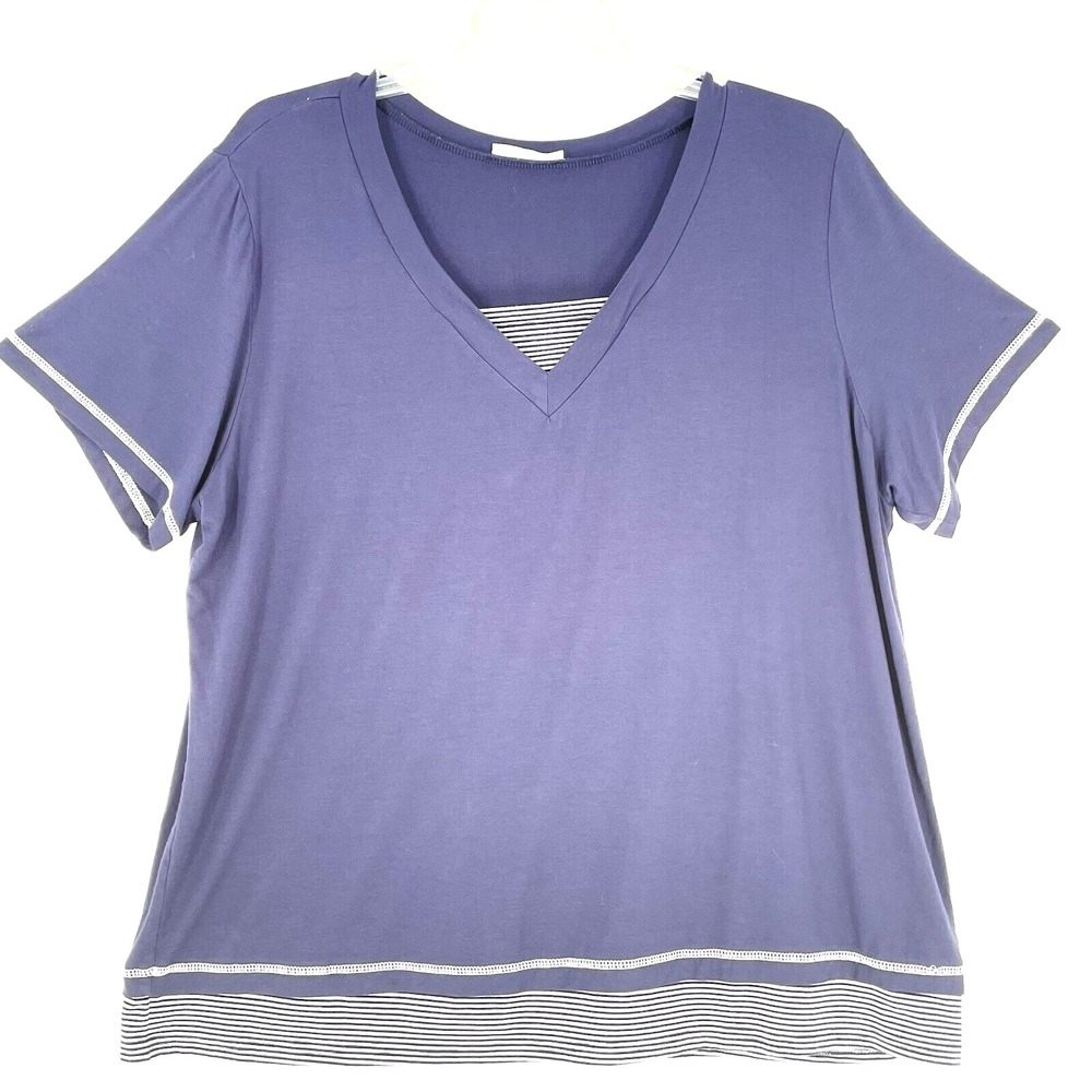 Ekouaer Top T-shirt Womens Size XXL Blue White Nautical Sailing Lightweight Knit